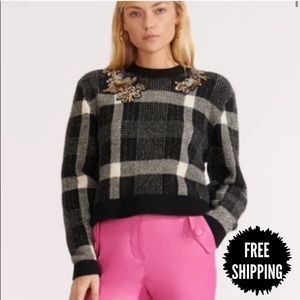 VERONICA BEARD Plaid Beaded Deana Sweater